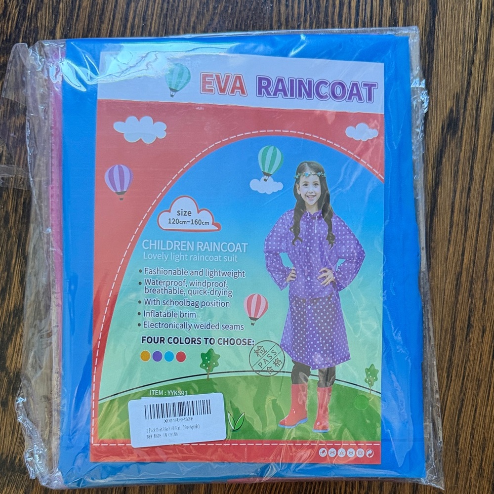 NWT 2 Pack Raincoats for Kids, Reusable Rain Ponchos Waterproof Boy/Girl